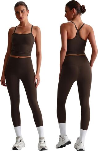 Women 2 Piece Workout Sets Padded Criss Cross Back Crop Tank High Waist Tummy Control Active Leggings Sets Yoga Outfit in Saudi Arabia