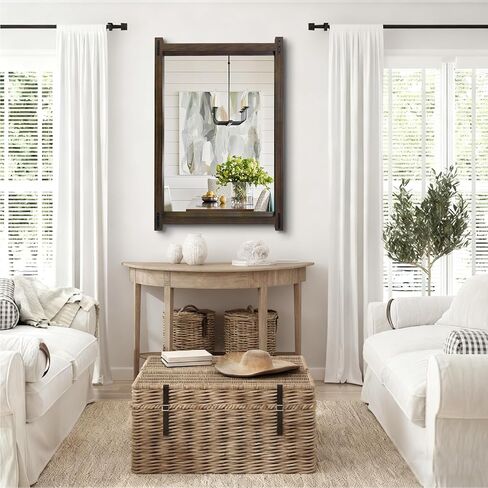 ريفي الخشب مرآة الحمام 36 "× 24" مزرعة الجدار شنقا مرآة الغرور ديكور الحائط المرايا لغرفة النوم مدخل غرفة المعيشة in Saudi Arabia