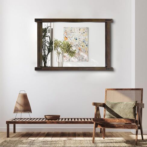 ريفي الخشب مرآة الحمام 36 "× 24" مزرعة الجدار شنقا مرآة الغرور ديكور الحائط المرايا لغرفة النوم مدخل غرفة المعيشة in Saudi Arabia