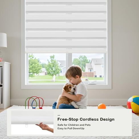 Cordless Zebra Blinds for Windows,Free-Stop Roller Zebra Shades,Light Filtering Blinds for Indoor windows with Upgraded Cassette,Pull Down Privacy Window Shades for Home (34" W x 72" H, White) in Saudi Arabia
