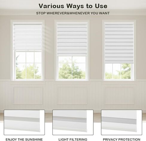 Cordless Zebra Blinds for Windows,Free-Stop Roller Zebra Shades,Light Filtering Blinds for Indoor windows with Upgraded Cassette,Pull Down Privacy Window Shades for Home (34" W x 72" H, White) in Saudi Arabia