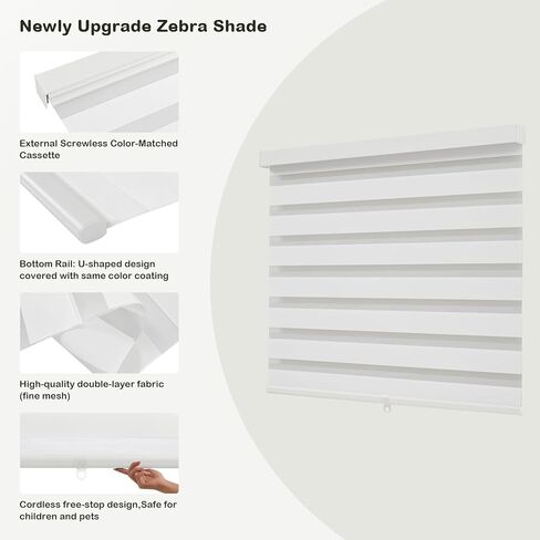 Cordless Zebra Blinds for Windows,Free-Stop Roller Zebra Shades,Light Filtering Blinds for Indoor windows with Upgraded Cassette,Pull Down Privacy Window Shades for Home (34" W x 72" H, White) in Saudi Arabia