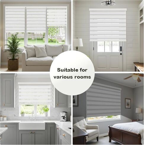 Cordless Zebra Blinds for Windows,Free-Stop Roller Zebra Shades,Light Filtering Blinds for Indoor windows with Upgraded Cassette,Pull Down Privacy Window Shades for Home (34" W x 72" H, White) in Saudi Arabia