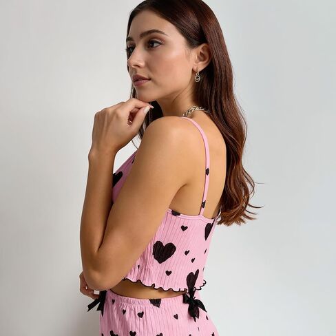 Sexy Pajama Set for Women 2 Piece Lounge Set Summer Cute Crop Cami Top and Shorts Ribbed Sleepwear Pj Sets in Saudi Arabia