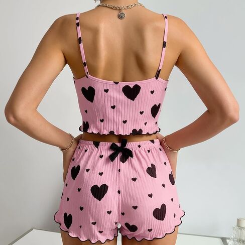 Sexy Pajama Set for Women 2 Piece Lounge Set Summer Cute Crop Cami Top and Shorts Ribbed Sleepwear Pj Sets in Saudi Arabia