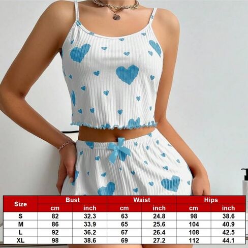 Sexy Pajama Set for Women 2 Piece Lounge Set Summer Cute Crop Cami Top and Shorts Ribbed Sleepwear Pj Sets in Saudi Arabia