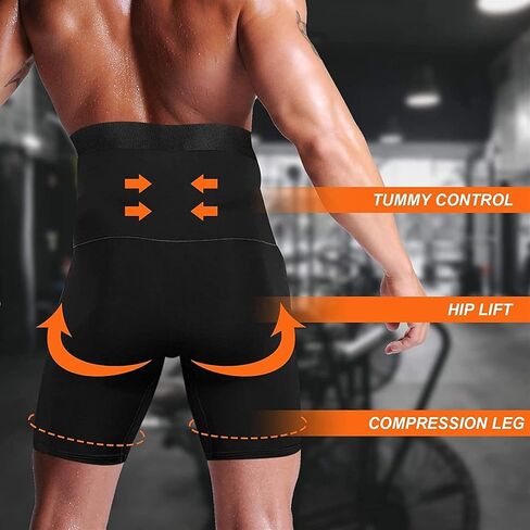 Men's Shapewear Boxer Briefs Hi-Waist Tummy Tuck Body Shaper Shorts Panties Long Leg Underwear for Men (Color : Black, Size : XL/X-Large) in Kuwait