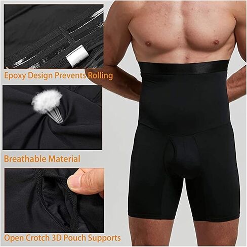 Men's Shapewear Boxer Briefs Hi-Waist Tummy Tuck Body Shaper Shorts Panties Long Leg Underwear for Men (Color : Black, Size : XL/X-Large) in Kuwait