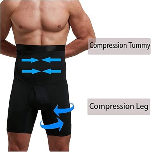Men's Shapewear Boxer Briefs Hi-Waist Tummy Tuck Body Shaper Shorts Panties Long Leg Underwear for Men (Color : Black, Size : XL/X-Large) in Kuwait