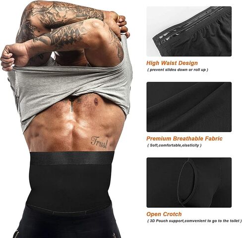 Men's Shapewear Boxer Briefs Hi-Waist Tummy Tuck Body Shaper Shorts Panties Long Leg Underwear for Men (Color : Black, Size : XL/X-Large) in Kuwait