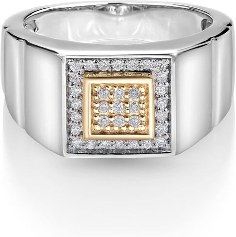 Gem Stone King Men's 10K Yellow Gold and 925 Sterling Silver 2 Tone White Lab Grown Diamond Ring for Men | 0.19 Cttw, | DEF Color | VVS-VS Clarity in Saudi Arabia