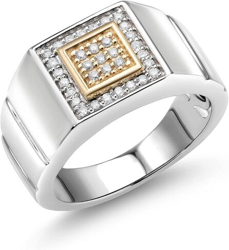 Gem Stone King Men's 10K Yellow Gold and 925 Sterling Silver 2 Tone White Lab Grown Diamond Ring for Men | 0.19 Cttw, | DEF Color | VVS-VS Clarity in Saudi Arabia