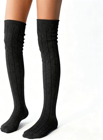 Cozy Thigh High Socks for Women, Over the Knee Socks Soft Stretchy Over-the-Knee Warm Stockings, Elegant Textured Design in Saudi Arabia
