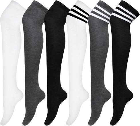 6 Pairs High Thigh Socks Striped Long Knee High Stocking for Women Leg Warmer for Daily Sports Cosplay in Saudi Arabia