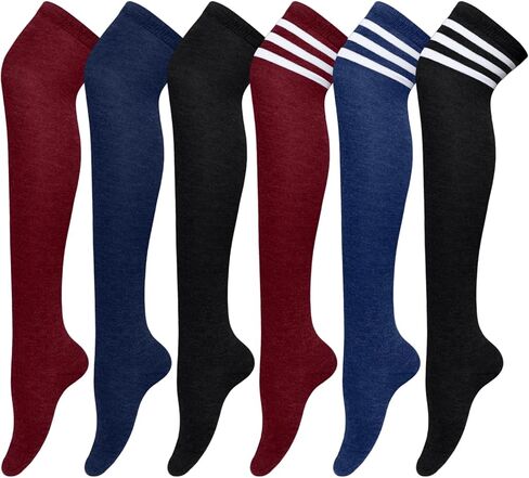 6 Pairs High Thigh Socks Striped Long Knee High Stocking for Women Leg Warmer for Daily Sports Cosplay in Saudi Arabia