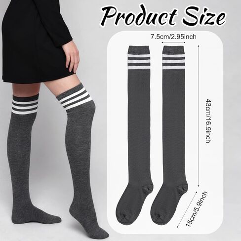 6 Pairs High Thigh Socks Striped Long Knee High Stocking for Women Leg Warmer for Daily Sports Cosplay in Saudi Arabia