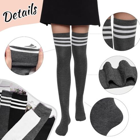 6 Pairs High Thigh Socks Striped Long Knee High Stocking for Women Leg Warmer for Daily Sports Cosplay in Saudi Arabia