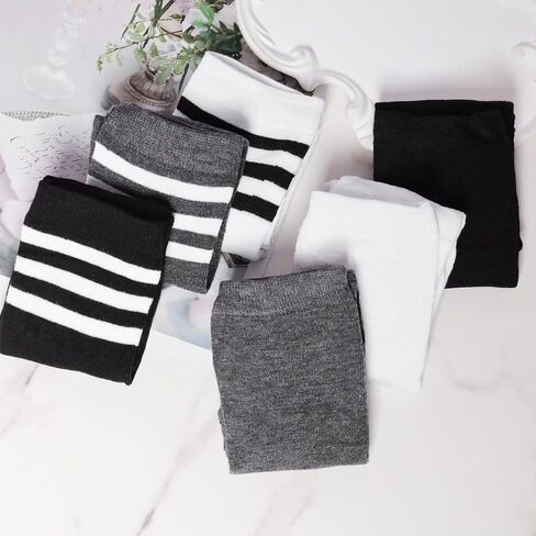 6 Pairs High Thigh Socks Striped Long Knee High Stocking for Women Leg Warmer for Daily Sports Cosplay in Saudi Arabia