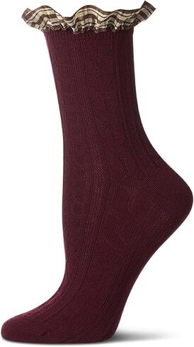 MeMoi Women's Wool Blend Plaid Ruffle-Cuff Chain Stitch Crew Sock in Saudi Arabia