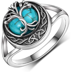 Genuine Turquoise Rings for Women 925 Sterling Silver Tree of Life Ring Vintage Western Ring Real Turquoise Jewelry for Women in Kuwait