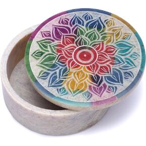 Ajuny Handmade Marble Soapstone Small Round Decorative Box Mandala Carvings Multipurpose Use as Jewelry Storage, Ring Holder, Trinket Holder Home Decor Great For Gifts 3 x 3 x 1.2 Inches in Saudi Arabia