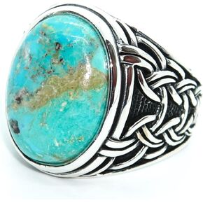 Silver 925k Mens Ring,Handmade Mens Ring,Natural Turquoise Stone,Jewelry Gift For Mens AMZH100 in Kuwait