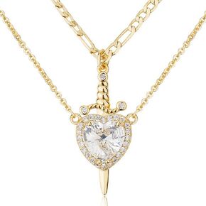 GulCean Heart Sword Necklace For Couples Stainless Steel Twist Water Wave Chain Cuban Chain Dainty Trendy Matching Sword And Heart Necklace Set Jewelry Gift in Kuwait