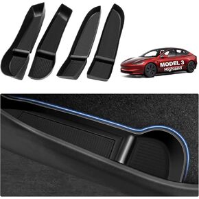 Tesla Model 3 Highland 2024 2025 Door Side Storage Box Front Rear Door Insert Tray Organizer Door Slot Storage Protector TPE Door Side Storage Box for Tesla Model 3 Accessories 4PCS in Kuwait
