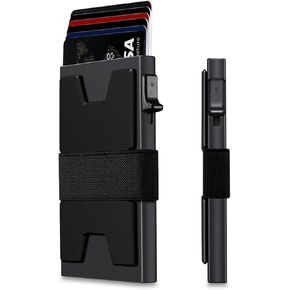 محفظة رفيعة لحمل البطاقات، محفظة لحمل البطاقات، محفظة رجالية صغيرة الحجم بخاصية حجب تحديد الهوية بموجات الراديو، حامل بطاقات ائتمان منبثق مع شريط نقدي للرجال (أسود) in Kuwait