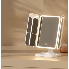 2026 Newly Upgraded Three-Sided Folding Makeup Mirror, Desktop LED Two-in-one Seashell-Shaped Three-Sided Mirror, Large Size with Adjustable Light in Kuwait