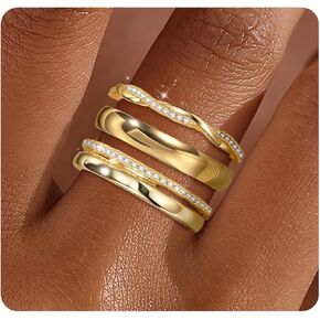 Stackable Rings for Women Non Tarnish 14k Gold Plated Rings Twist Gold Ring Stack Cubic Zirconia Ring Set Dainty Trendy Minimalist Statement Layered Bands Size 5-10 in Saudi Arabia