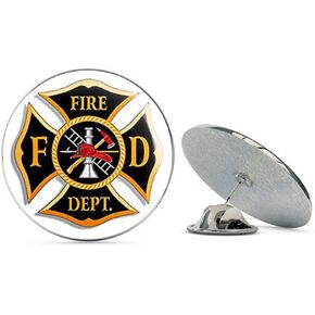 أسود وذهبي FD Fire Department على شكل مالطي (قسم إطفاء كبير) 8 معدن 0.75 بوصة قبعة طية صدر السترة دبوس ربط دبوس خلفي in Kuwait