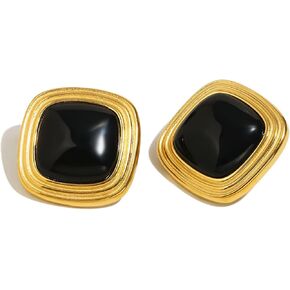 RAUCHBE Big Chunky Gold Earrings for Women Vintage Black Oval Earring Onyx Statement Earrings Trendy Jewelry in Kuwait