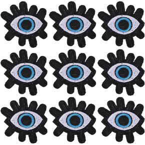 CHGCRAFT 9Pcs Lucky Evil Eye Iron On Patches Stick On Patch Costume Accessories Evil Eye Appliques for Jacket Jeans Quilt Backpack Black 3x2.6x0.06in in Saudi Arabia