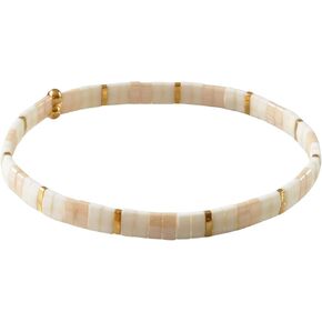 Ivory Gold Beige 7 inch Tile Beaded Stretch Bracelet with Cream Tila Beads in Saudi Arabia