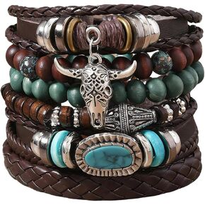 Western Bracelet for Women,Bohemian Cowgirl Turquoise Beaded Stretch Bracelets,Vintage Stackable Bull Head Cowboy Boots Feather Bracelets Set,Country Ethnic Western Jewelry Accessories for Women Men in Saudi Arabia