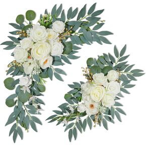 Wedding Arch Flowers (2pack),Flower Arch Stand,Flower Garland,for Wedding Outdoor Decorations Floral swags and Garlands Chair Decorations etc isle Decor,Reusable.（White） in Saudi Arabia