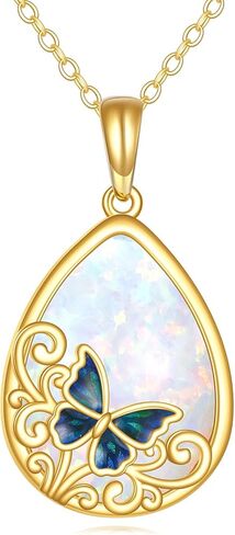 Solid 14K Gold Sea Turtle Necklace for Women, Real Gold Wave Teardrop Pendant Necklaces with Blue Opal, Mother's Day Birthday Christmas Ocean Jewerly Gifts for Mother Grandma, 16"+2" in Saudi Arabia