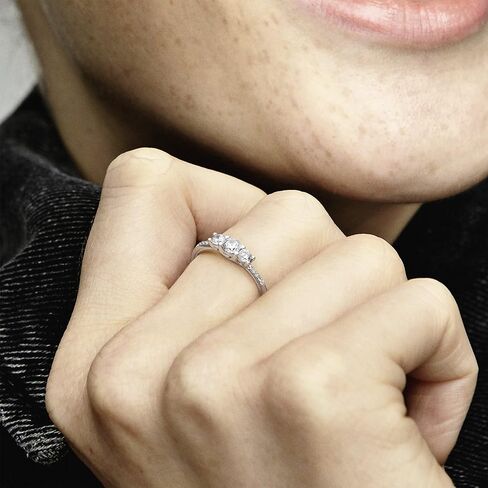 PANDORA Jewelry Clear Three-Stone Cubic Zirconia Ring in Sterling Silver, Size 4.5, No Box in Saudi Arabia