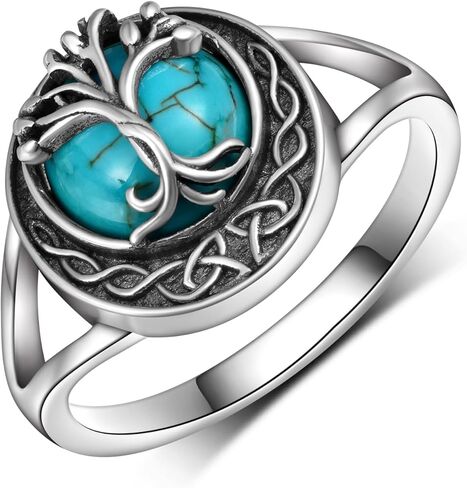 Genuine Turquoise Rings for Women 925 Sterling Silver Tree of Life Ring Vintage Western Ring Real Turquoise Jewelry for Women in Kuwait