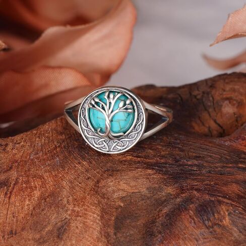 Genuine Turquoise Rings for Women 925 Sterling Silver Tree of Life Ring Vintage Western Ring Real Turquoise Jewelry for Women in Kuwait