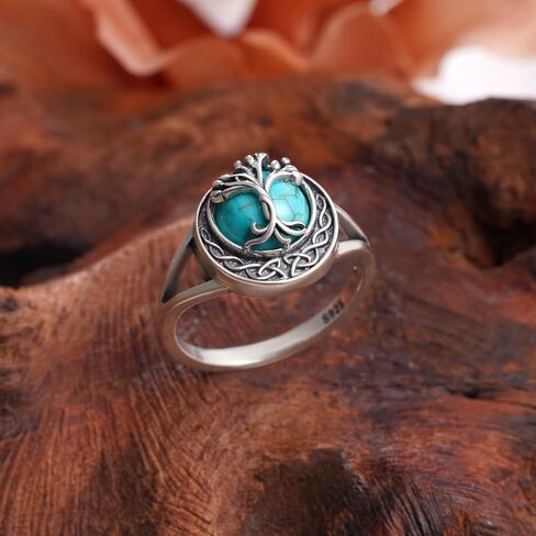 Genuine Turquoise Rings for Women 925 Sterling Silver Tree of Life Ring Vintage Western Ring Real Turquoise Jewelry for Women in Kuwait