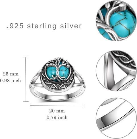Genuine Turquoise Rings for Women 925 Sterling Silver Tree of Life Ring Vintage Western Ring Real Turquoise Jewelry for Women in Kuwait