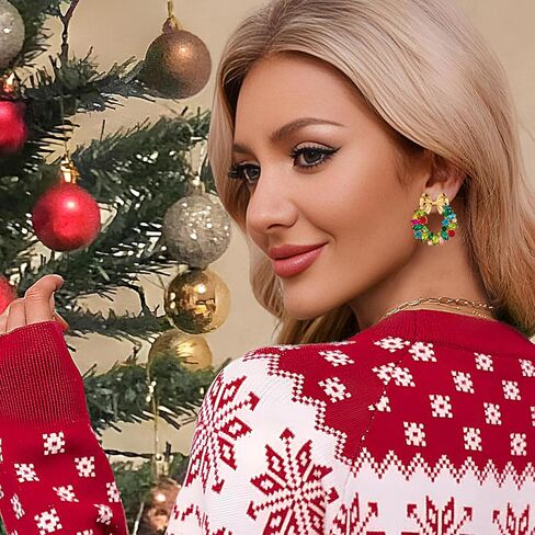 أقراط عيد الميلاد الملونة للنساء لطيف الرنة القوس إكليل ضوء لمبة عيد الميلاد استرخى أقراط مجوهرات عيد الميلاد in Kuwait