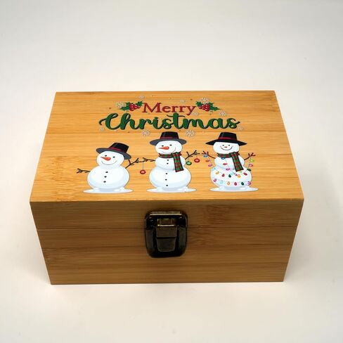 Bamboo Wooden Keepsake Memory Box Organizer, Decorative Storage Case with Hinged Lid (Christmas Snowman) in Saudi Arabia