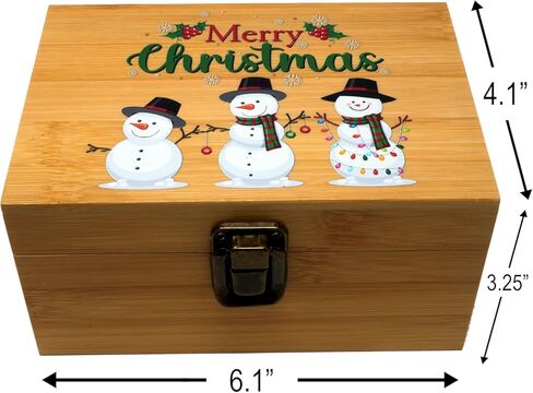 Bamboo Wooden Keepsake Memory Box Organizer, Decorative Storage Case with Hinged Lid (Christmas Snowman) in Saudi Arabia