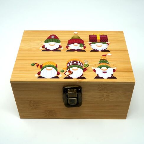Bamboo Wooden Keepsake Memory Box Organizer, Decorative Storage Case with Hinged Lid (Christmas Snowman) in Saudi Arabia