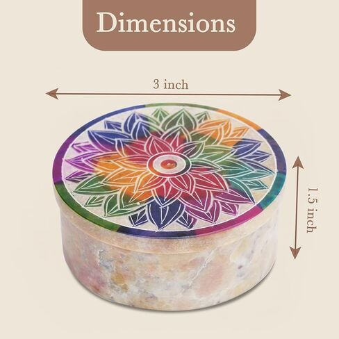 Ajuny Handmade Marble Soapstone Small Round Decorative Box Mandala Carvings Multipurpose Use as Jewelry Storage, Ring Holder, Trinket Holder Home Decor Great For Gifts 3 x 3 x 1.2 Inches in Saudi Arabia