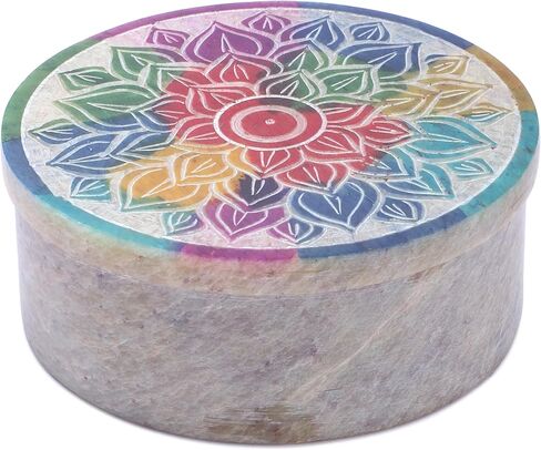 Ajuny Handmade Marble Soapstone Small Round Decorative Box Mandala Carvings Multipurpose Use as Jewelry Storage, Ring Holder, Trinket Holder Home Decor Great For Gifts 3 x 3 x 1.2 Inches in Saudi Arabia
