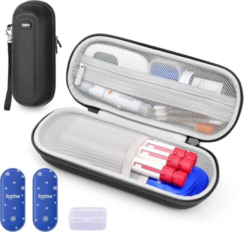Insulin Cooler Travel Case with Thermometer Temperature Display for Diabetic Care Storage, Refrigerated Medicine Organizer Bag with 2 TSA Approved Medication Cooler Ice Pack for Daily Trip in Kuwait